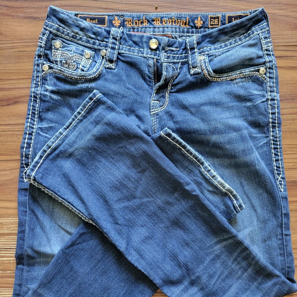 Rock Revival Jeans Boot Cut Bedazzled Size 28